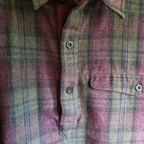 Roamers & Seekers Pullover Flannel Shirt 1/4 Button Green Maroon Plaid Mens L - Picture 2 of 7